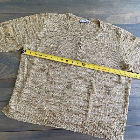 Duna Hand Loomed Button 3/4 Sleeve Knit Yellow Gold Sweater Large (A6) - Picture 3 of 6